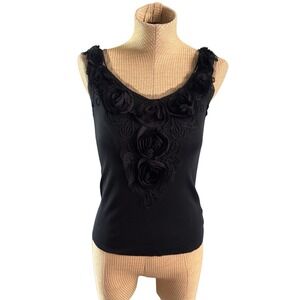 AnM Rosette Tank Top Size Medium Black Blouse Top Rosette Flower Appliqué Dressy